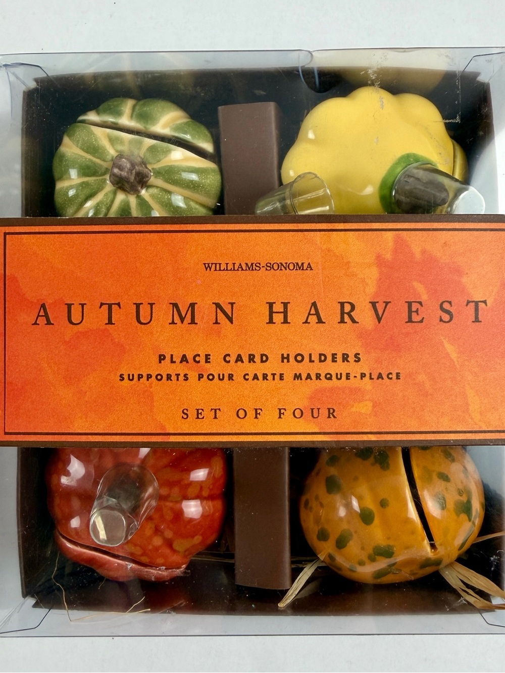 Vintage Williams Sonoma Autumn Harvest Pumpkin Place Card Holders Set of 4 Fall